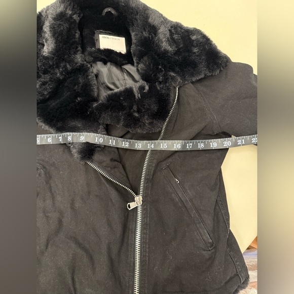 ASOS Black Denim Moto Jacket with Faux Fur Collar - Picture 9 of 11